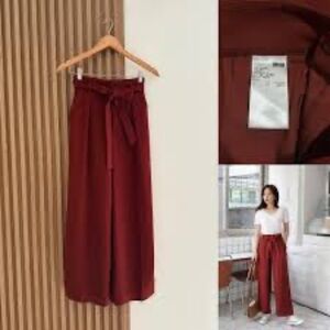 NWT Uniqlo Women’s High Waist Ribbon Wide Leg Pants in Burgundy Wine